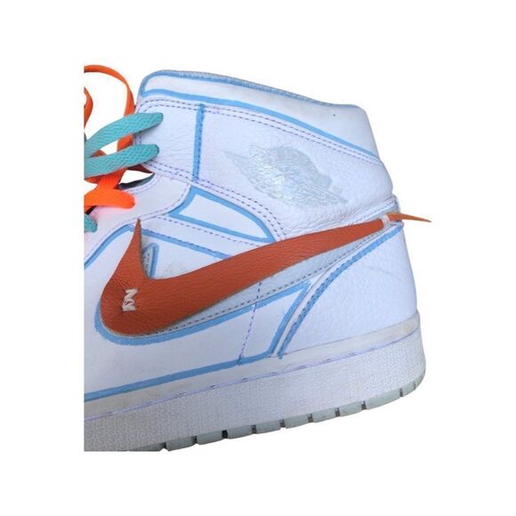 Custom Nike Air Jordan 1 Mid White Pure Platinum Swoosh Size 10.5 - Picture 6 of 16